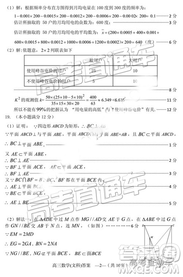 2019年2月福州市高中畢業(yè)班質量檢測文數(shù)試卷參考答案