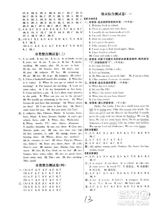 亮點給力大試卷2019春英語四年級下冊新課標(biāo)江蘇版第2版答案
