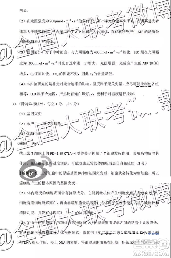 保山市2019年3月高中畢業(yè)生市級(jí)統(tǒng)一檢測理科綜合參考答案