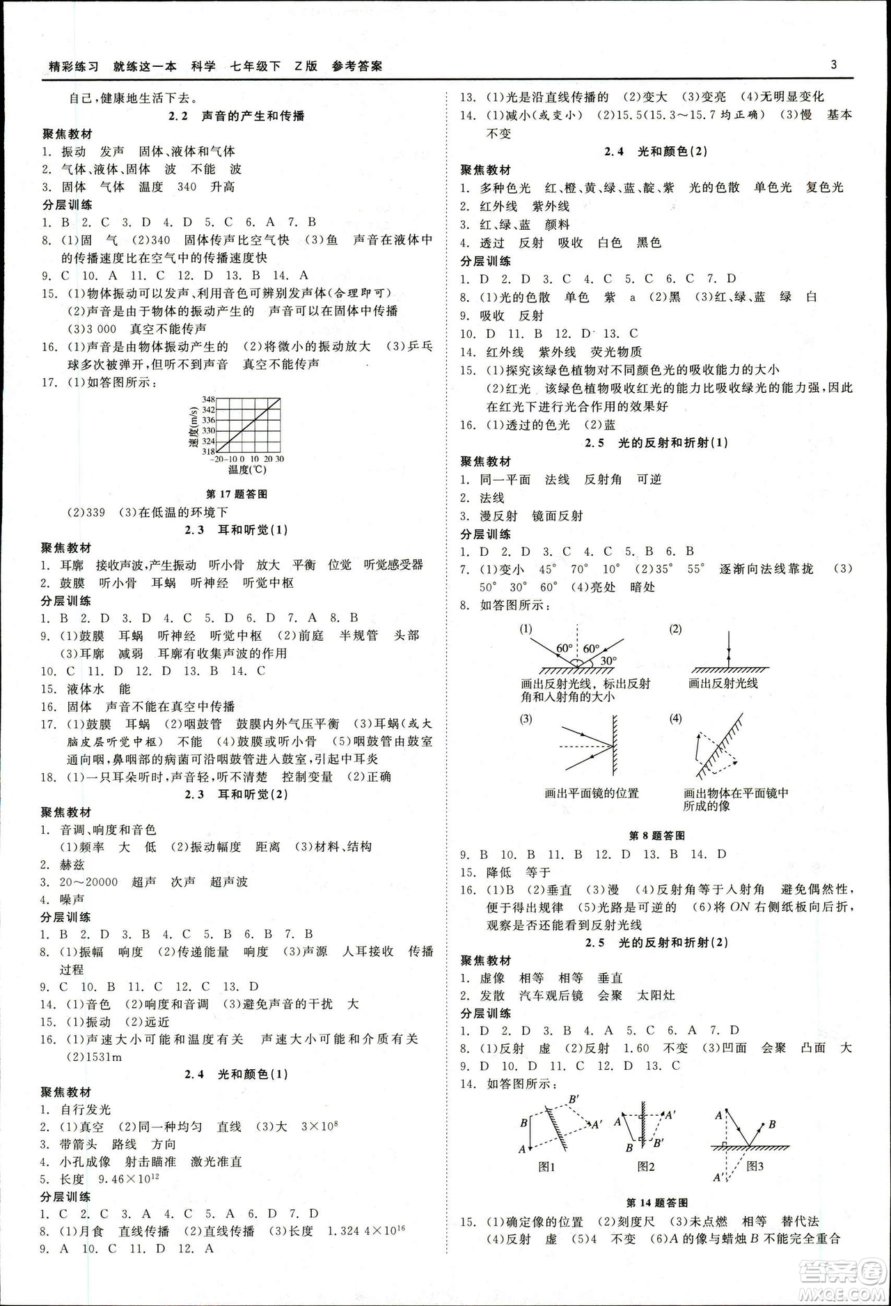 2019春精彩練習(xí)就練這一本七年級下冊科學(xué)浙教版Z版參考答案