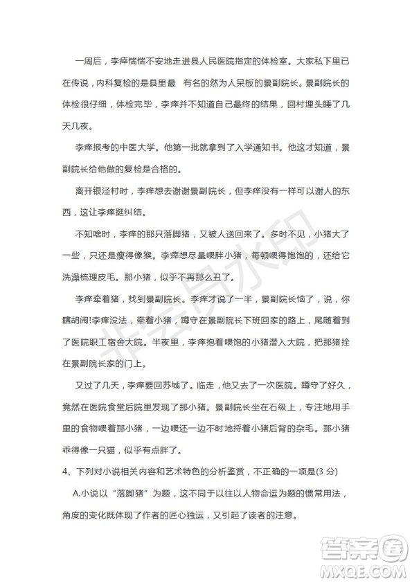 衡水金卷2019年普通高等學(xué)校招生全國統(tǒng)一考試模擬試題語文四參考答案