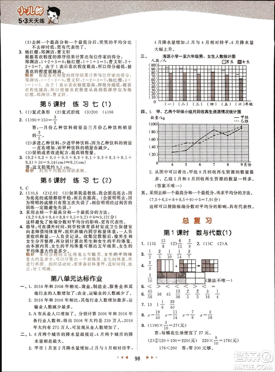 曲一線2019春季53天天練小學(xué)數(shù)學(xué)五年級下冊北師大版BS答案