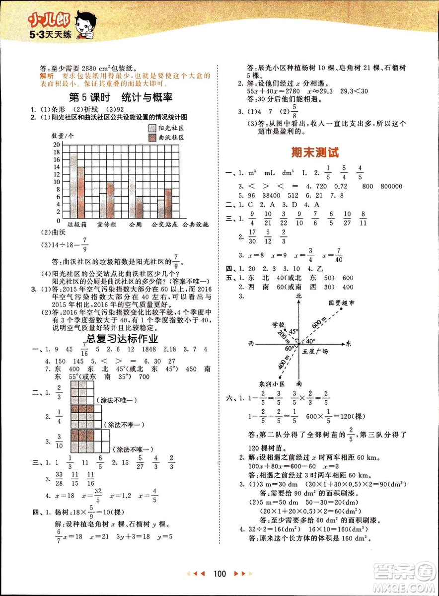 曲一線2019春季53天天練小學(xué)數(shù)學(xué)五年級下冊北師大版BS答案