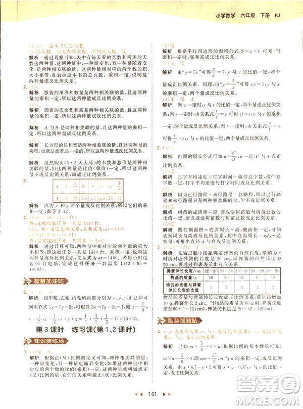 曲一線小兒郎2019春53天天練小學(xué)數(shù)學(xué)六年級(jí)下冊(cè)RJ人教版答案