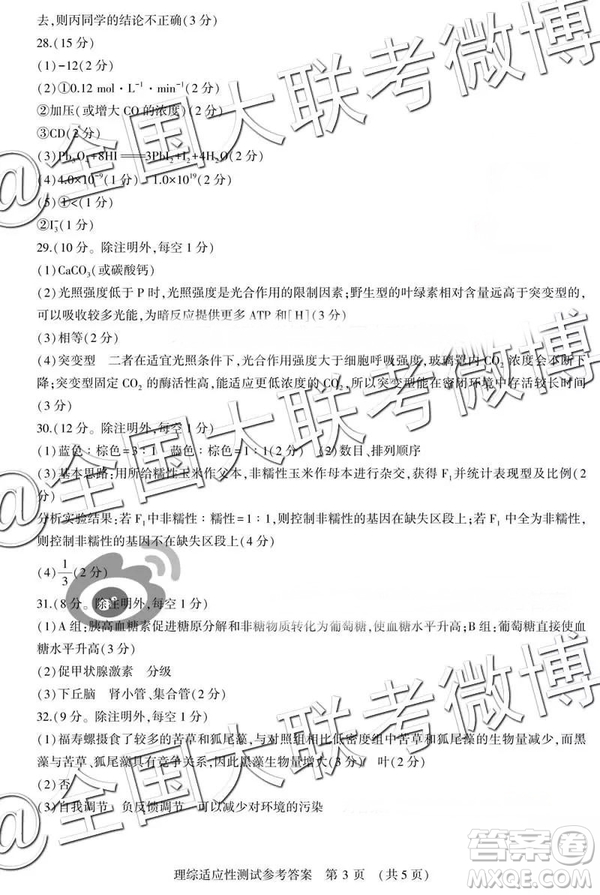 2019年河南省高考適應(yīng)性測(cè)試高三文科綜合、理科綜合參考答案