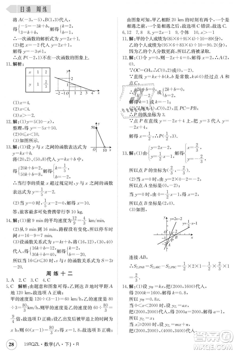 金太陽(yáng)教育2019新版日清周練人教版八年級(jí)數(shù)學(xué)下冊(cè)參考答案