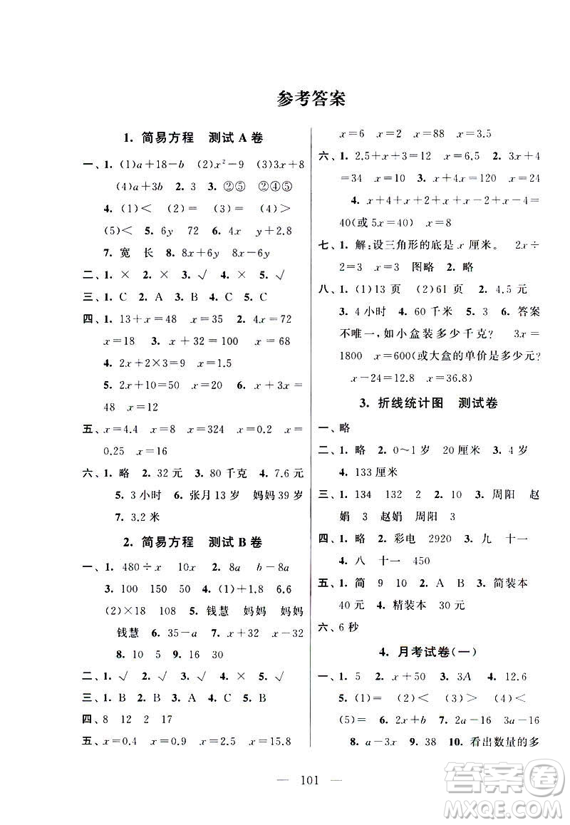 2019全新版啟東黃岡大試卷五年級數(shù)學下冊江蘇版適用參考答案
