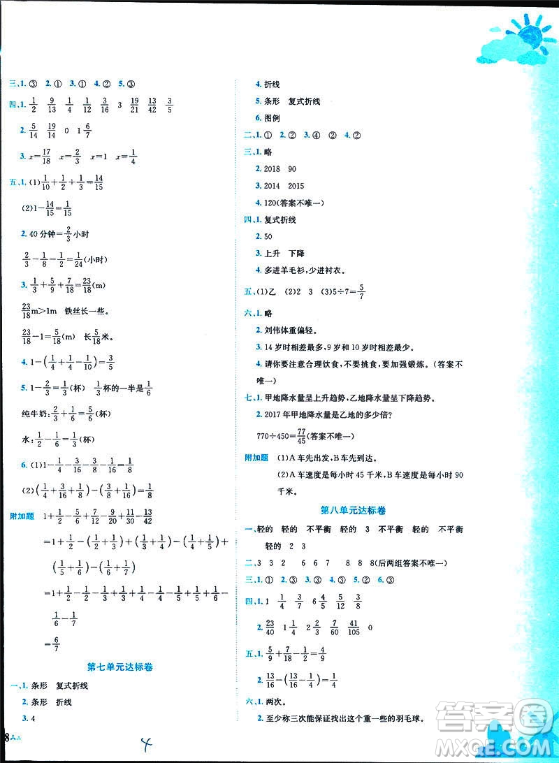 2019新版黃岡小狀元達(dá)標(biāo)卷小學(xué)數(shù)學(xué)五年級(jí)數(shù)學(xué)下冊(cè)R人教版參考答案
