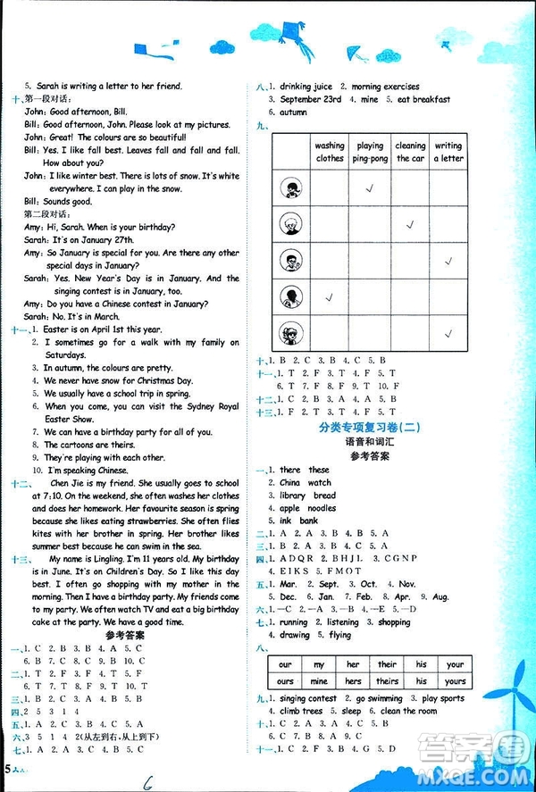 人教版2019版黃岡小狀元達標卷五年級英語下冊RP版參考答案