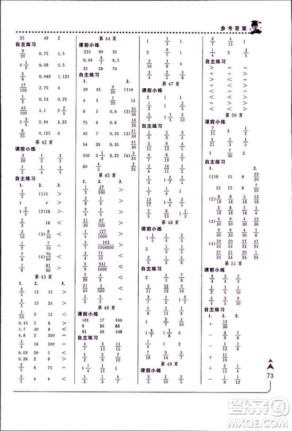 2019年春新版5年級下冊數(shù)學人教版RJ黃岡小狀元口算速算練習冊答案
