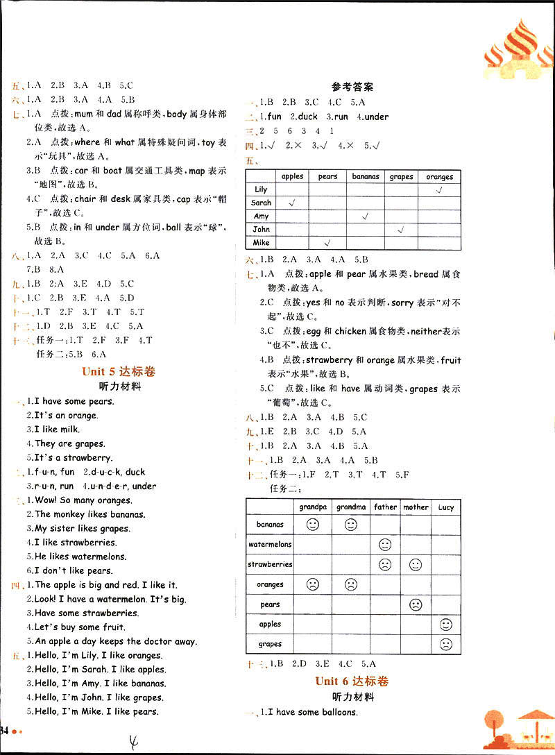 2019春黃岡小狀元達標卷人教版RP三年級英語下冊答案