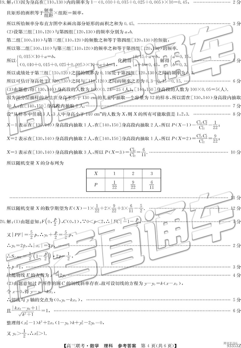 2019年高三山東一模數(shù)學(xué)試題及參考答案
