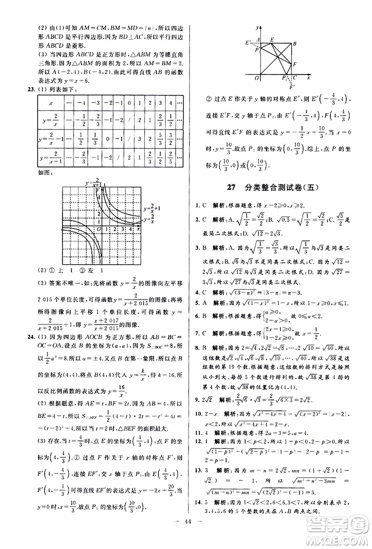 新課標(biāo)江蘇版2019亮點(diǎn)給力大試卷數(shù)學(xué)八年級(jí)下冊(cè)參考答案