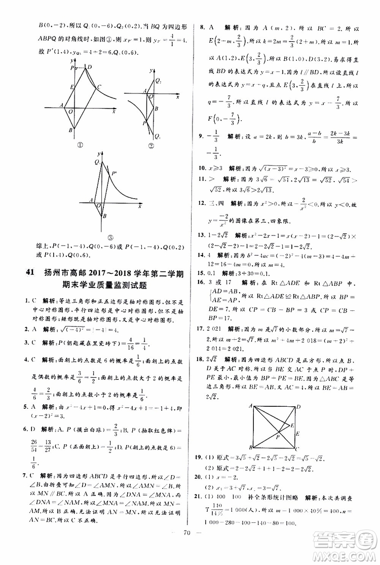 新課標(biāo)江蘇版2019亮點(diǎn)給力大試卷數(shù)學(xué)八年級(jí)下冊(cè)參考答案