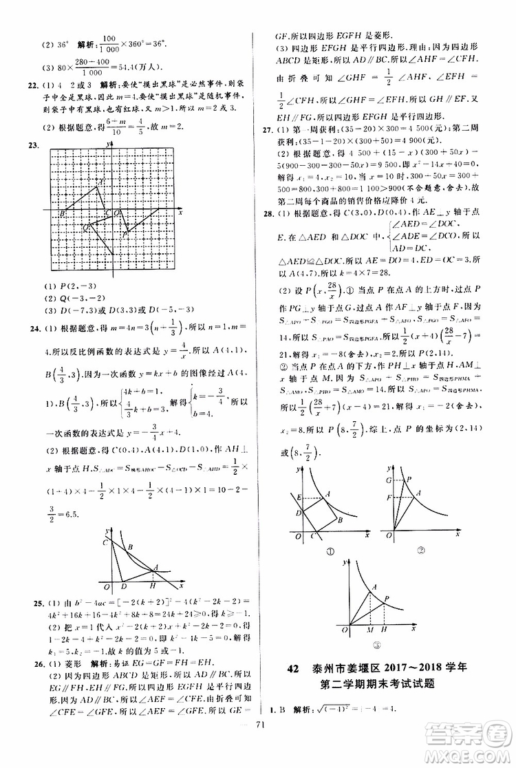 新課標(biāo)江蘇版2019亮點(diǎn)給力大試卷數(shù)學(xué)八年級(jí)下冊(cè)參考答案