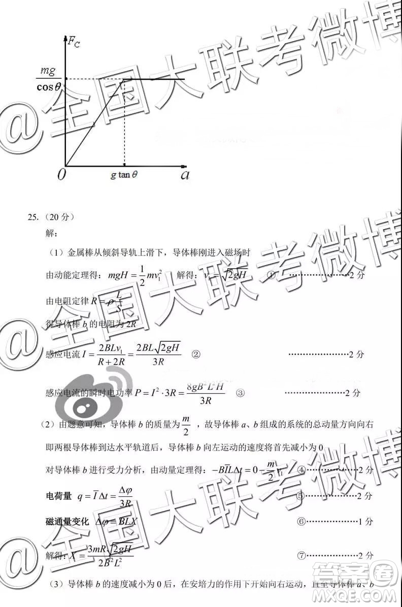 中學生標準學術(shù)能力診斷性測試2019年3月測試理綜參考答案