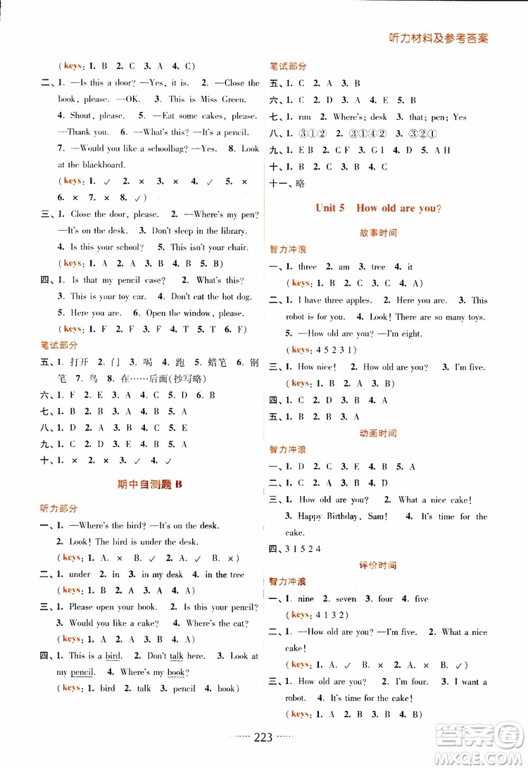 2019春名師點撥三年級英語下江蘇版參考答案