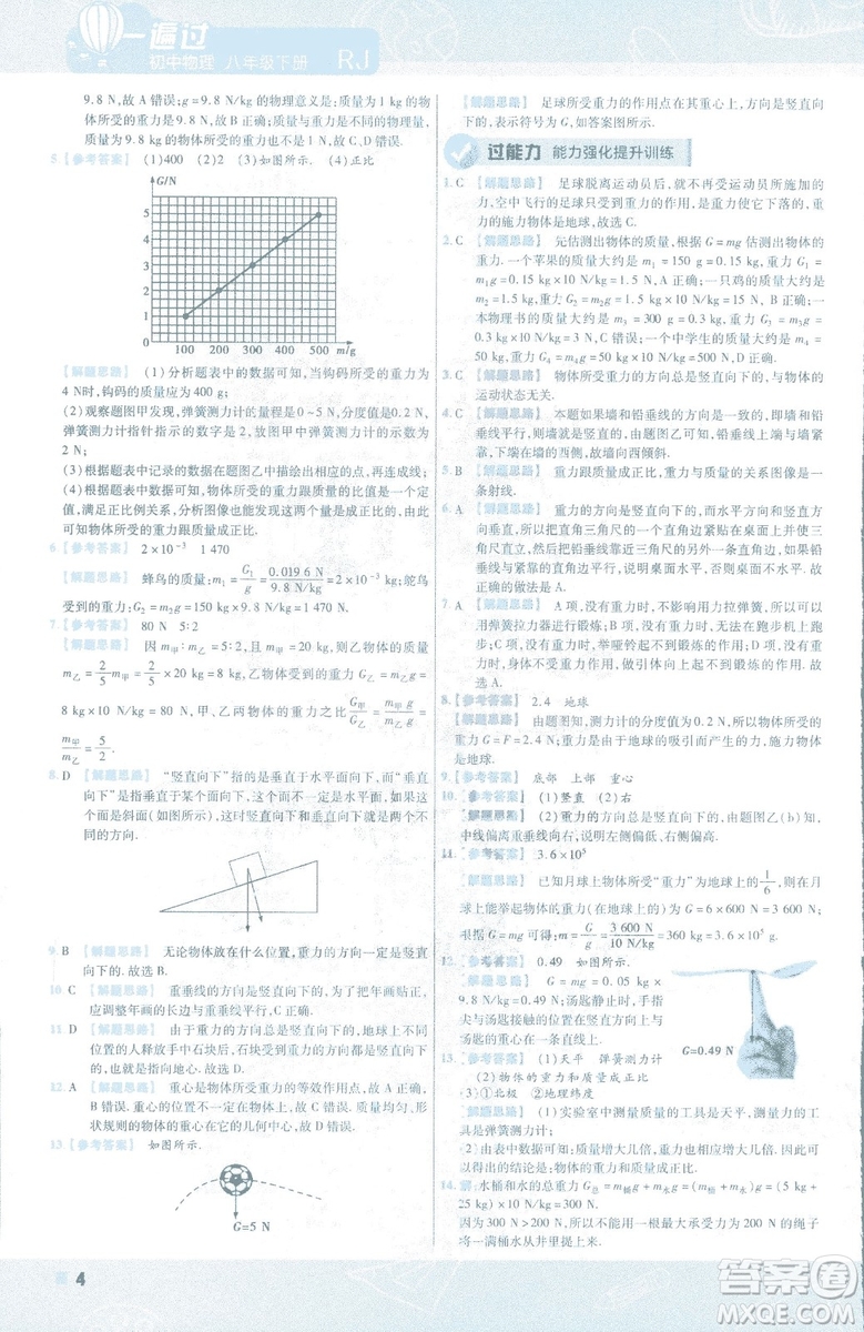 天星教育2019新版一遍過(guò)八年級(jí)下冊(cè)物理9787565130038人教版RJ版答案