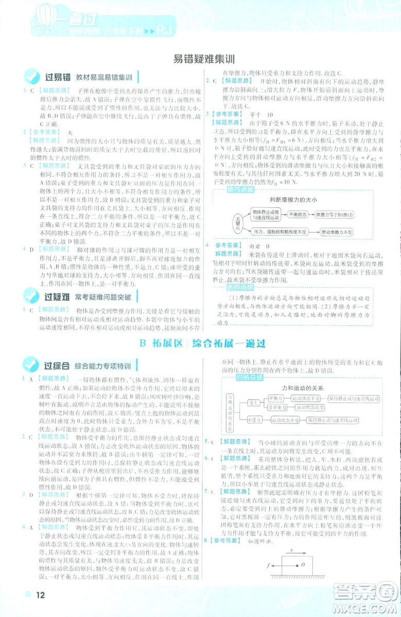 天星教育2019新版一遍過(guò)八年級(jí)下冊(cè)物理9787565130038人教版RJ版答案
