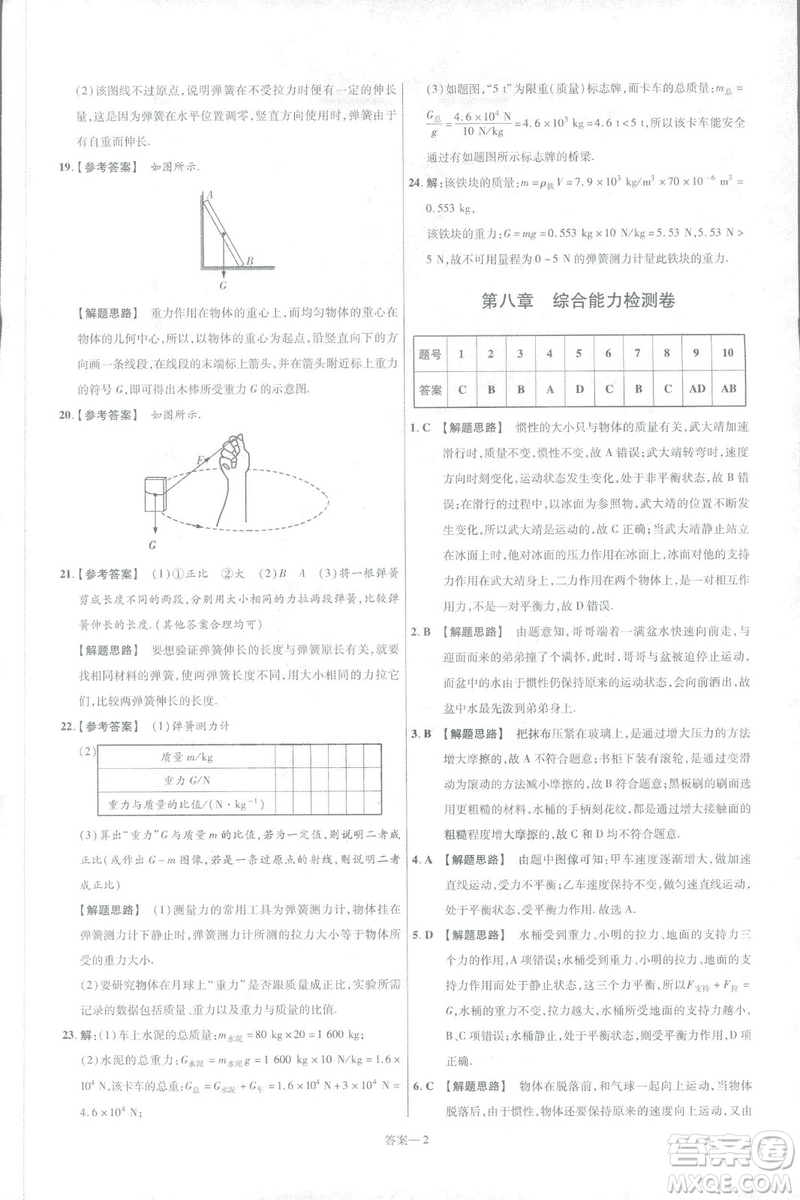 天星教育2019新版一遍過(guò)八年級(jí)下冊(cè)物理9787565130038人教版RJ版答案
