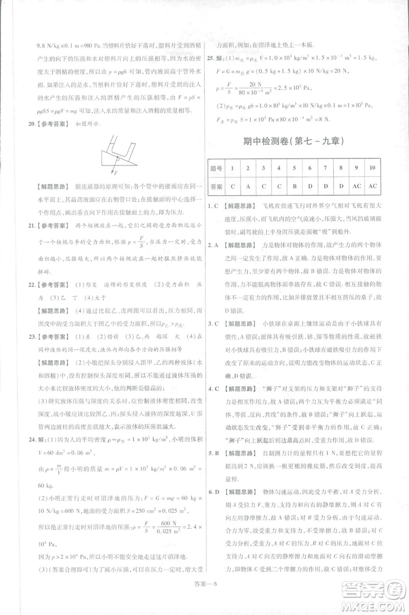 天星教育2019新版一遍過(guò)八年級(jí)下冊(cè)物理9787565130038人教版RJ版答案