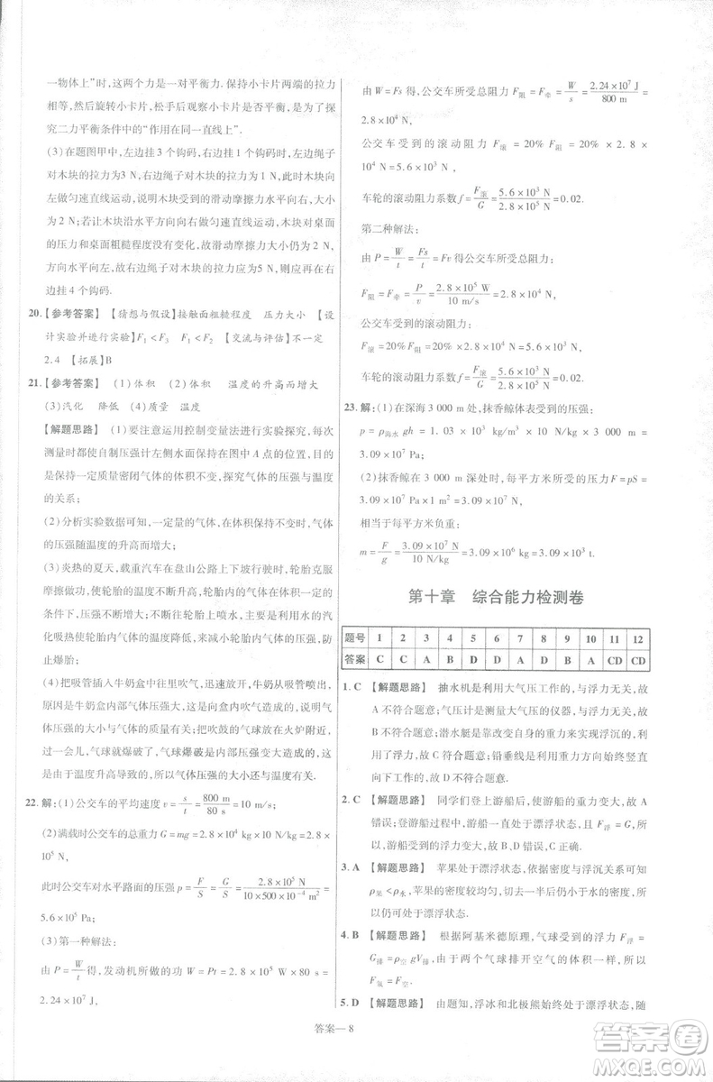 天星教育2019新版一遍過(guò)八年級(jí)下冊(cè)物理9787565130038人教版RJ版答案