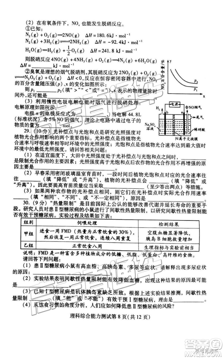 2019年3月濰坊一模文綜、理綜試題及參考答案