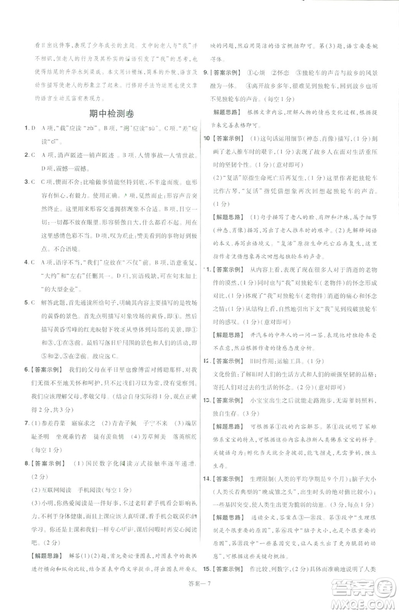 天星教育2019版一遍過語文八年級下冊9787565129919人教RJ答案