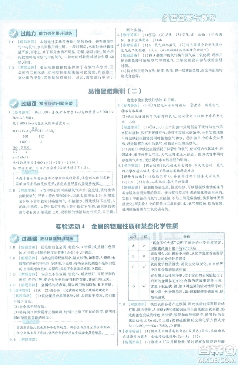 2019版一遍過初中化學(xué)九年級下冊RJ人教版南京師范大學(xué)出版社答案