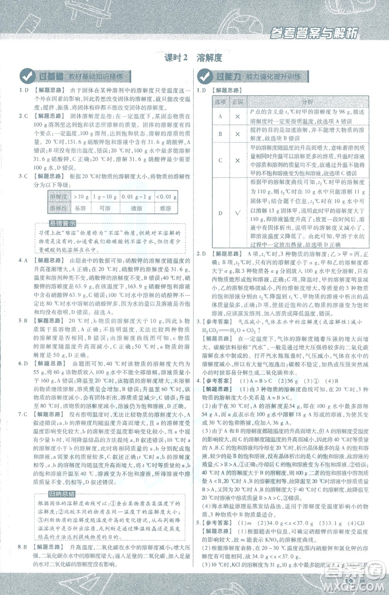 2019版一遍過初中化學(xué)九年級下冊RJ人教版南京師范大學(xué)出版社答案