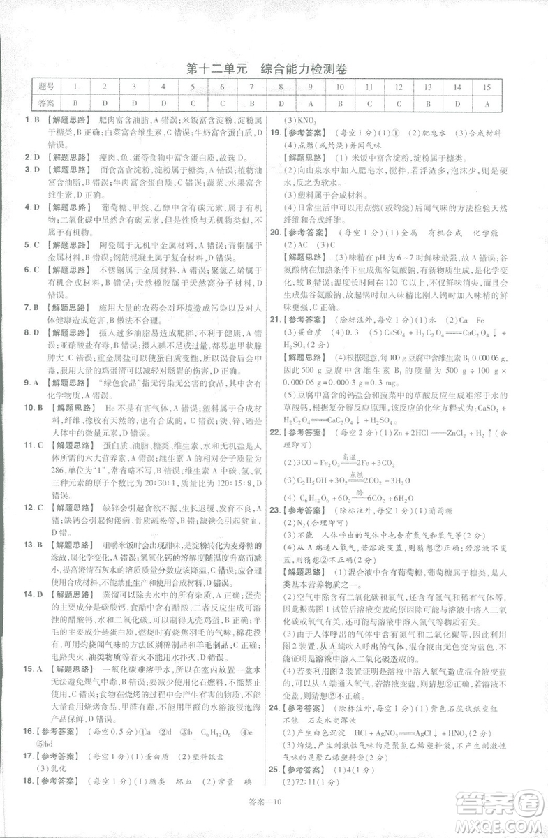 2019版一遍過初中化學(xué)九年級下冊RJ人教版南京師范大學(xué)出版社答案