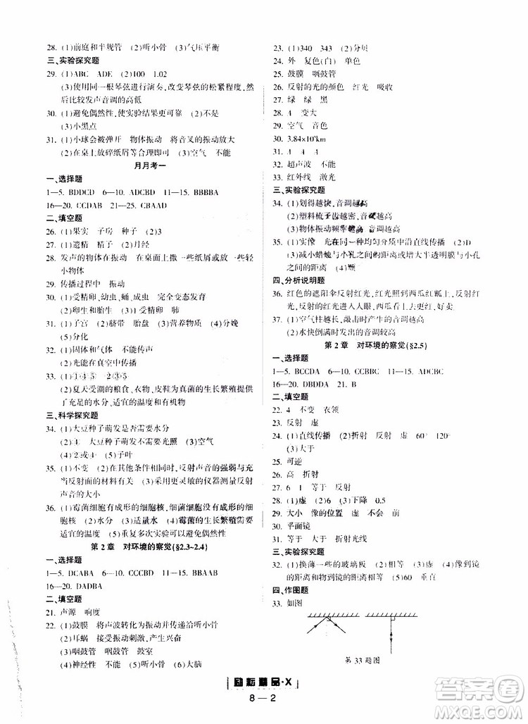 勵耘書業(yè)2019年周周練勵耘活頁七年級下冊科學浙教版9787544966887參考答案