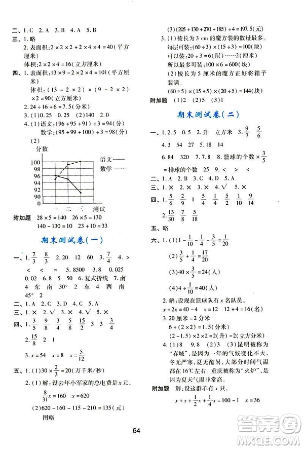 新課程2019年五年級(jí)下冊(cè)數(shù)學(xué)學(xué)習(xí)與評(píng)價(jià)C版北師大答案