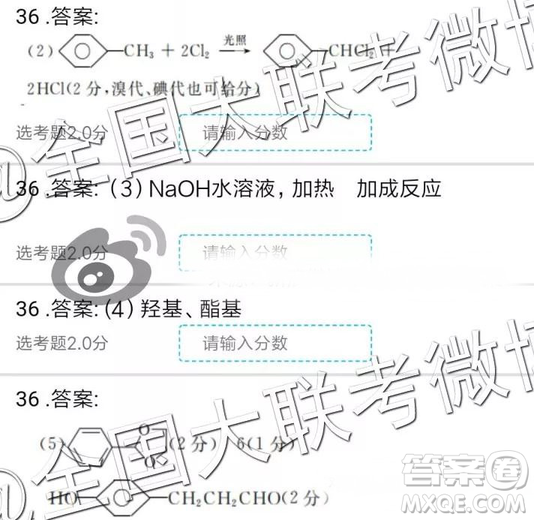 2019年全國(guó)普通高中高三三月大聯(lián)考理綜參考答案