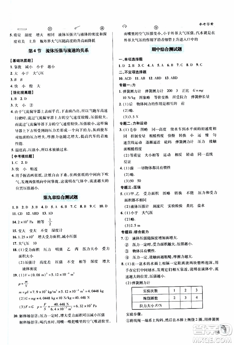 金博士2019年輕巧奪冠八年級(jí)物理下冊(cè)青島專(zhuān)版參考答案