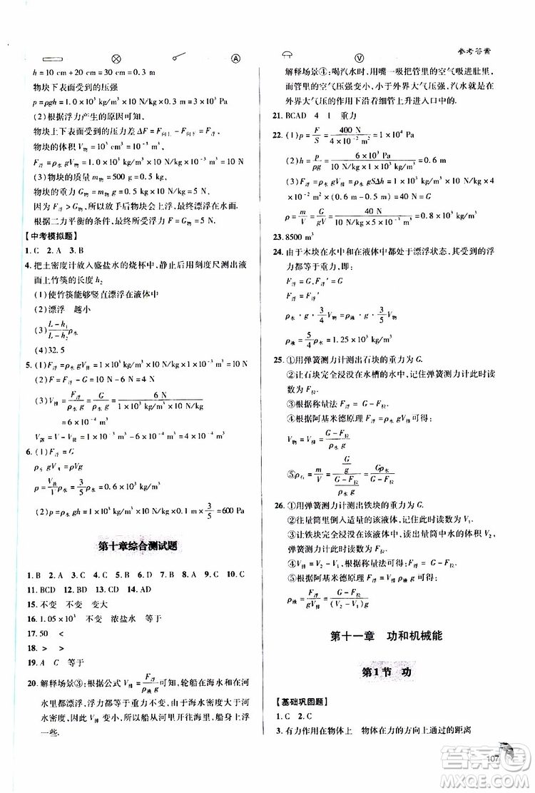 金博士2019年輕巧奪冠八年級(jí)物理下冊(cè)青島專(zhuān)版參考答案