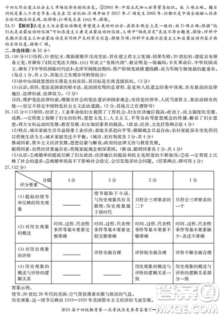 湘贛十四校2019屆高三下學期第一次聯(lián)考文科綜合試題及答案解析