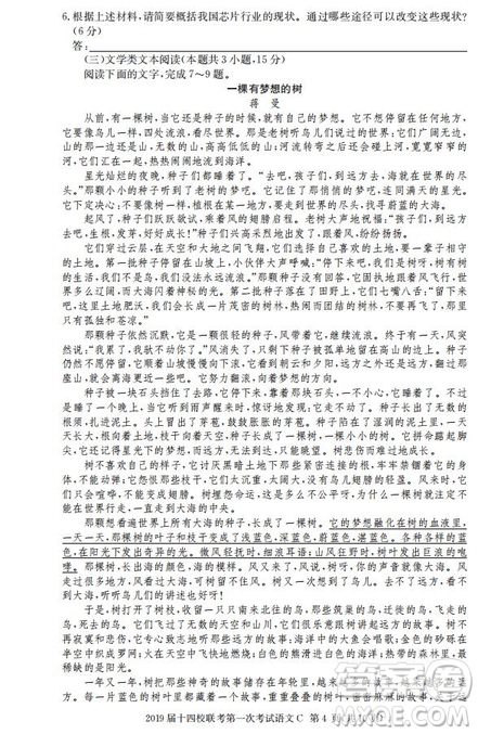 湘贛十四校2019屆高三下學(xué)期第一次聯(lián)考語文試題及答案解析