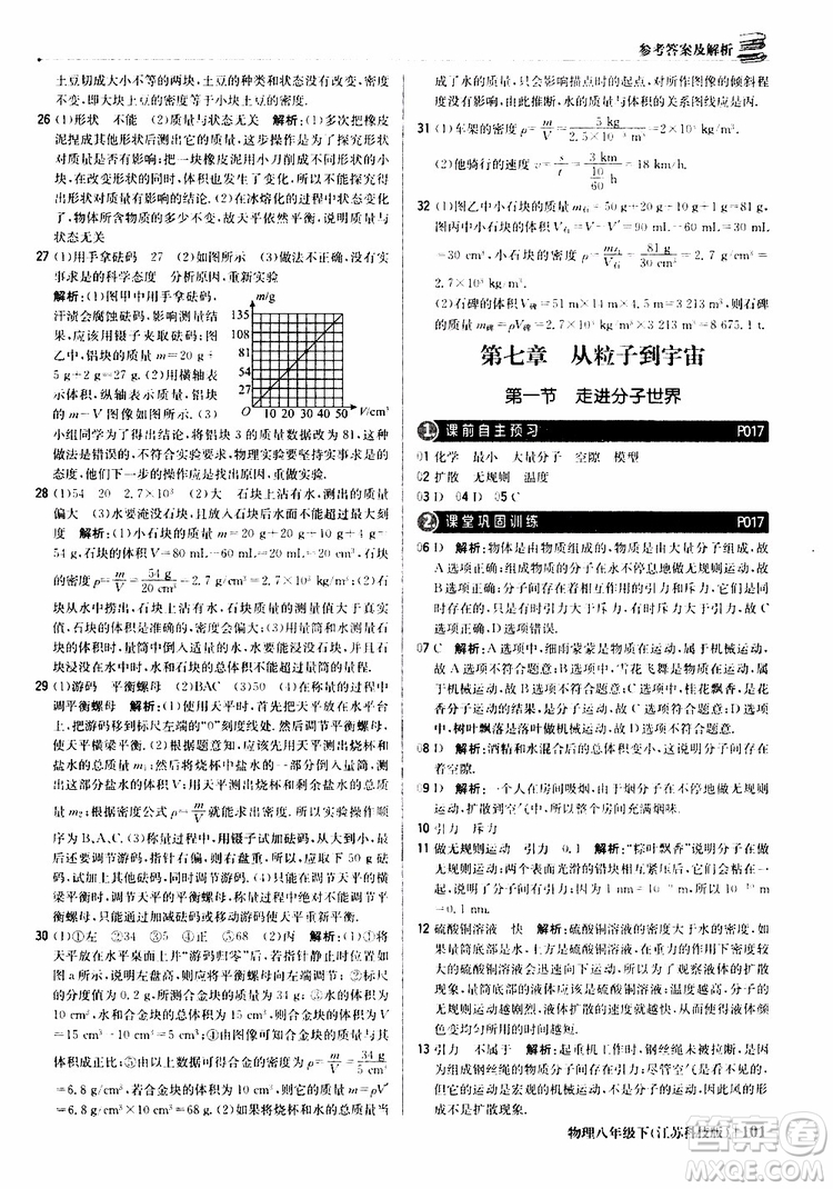 江蘇科技版銀版2019春1+1輕巧奪冠優(yōu)化訓(xùn)練八年級(jí)下冊(cè)物理參考答案