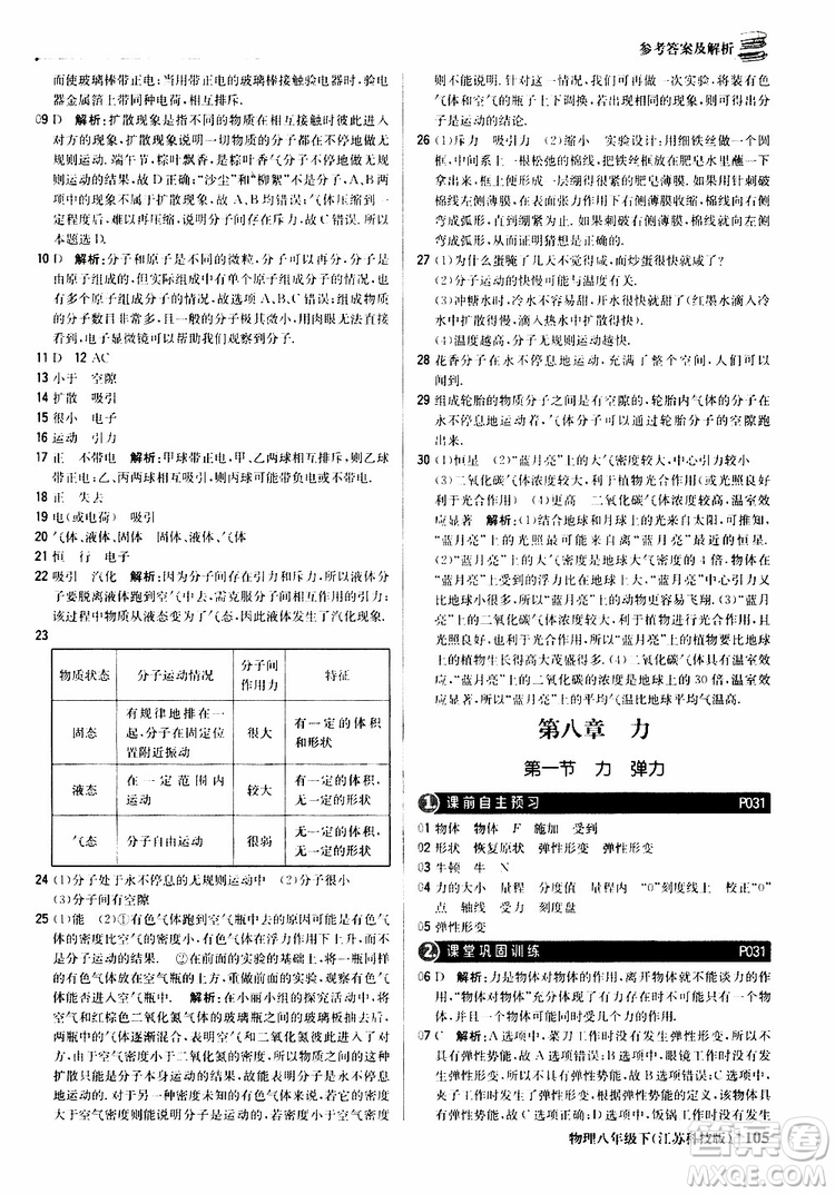 江蘇科技版銀版2019春1+1輕巧奪冠優(yōu)化訓(xùn)練八年級(jí)下冊(cè)物理參考答案