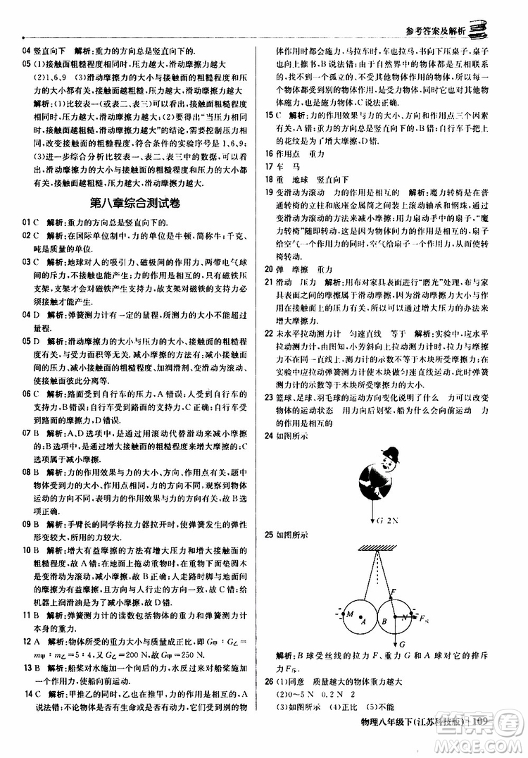 江蘇科技版銀版2019春1+1輕巧奪冠優(yōu)化訓(xùn)練八年級(jí)下冊(cè)物理參考答案