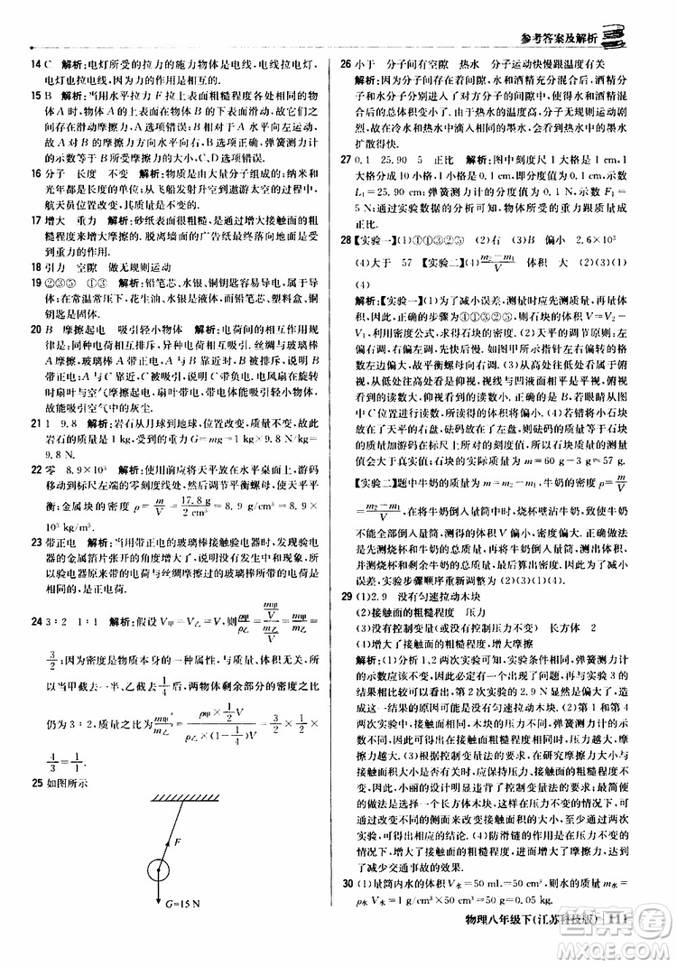 江蘇科技版銀版2019春1+1輕巧奪冠優(yōu)化訓(xùn)練八年級(jí)下冊(cè)物理參考答案