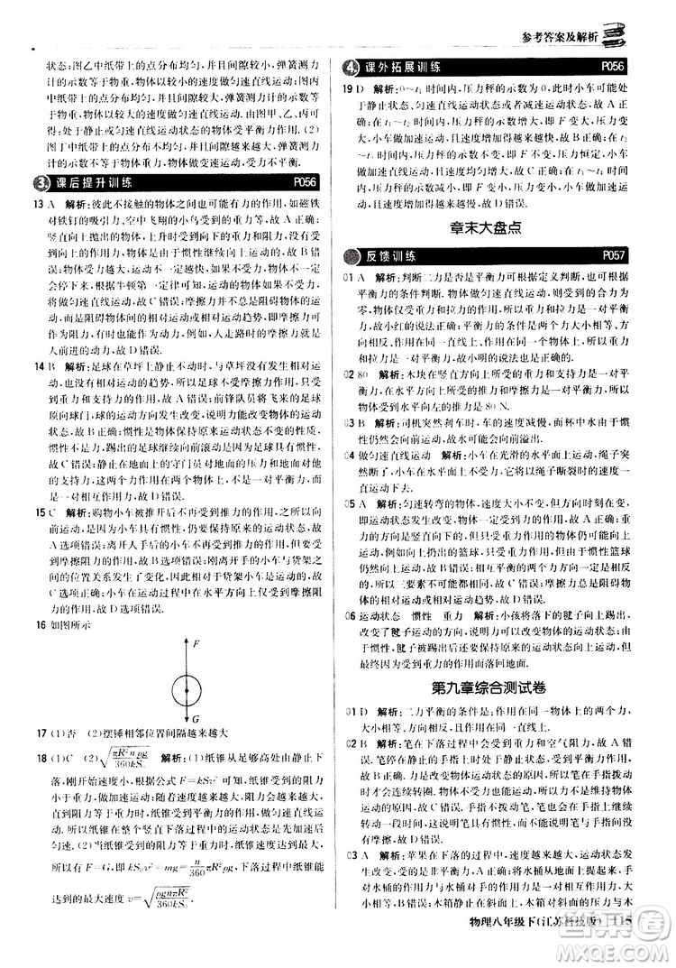 江蘇科技版銀版2019春1+1輕巧奪冠優(yōu)化訓(xùn)練八年級(jí)下冊(cè)物理參考答案