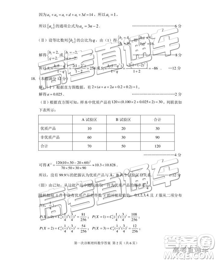 2019年3月高三甘肅一診數(shù)學(xué)參考答案