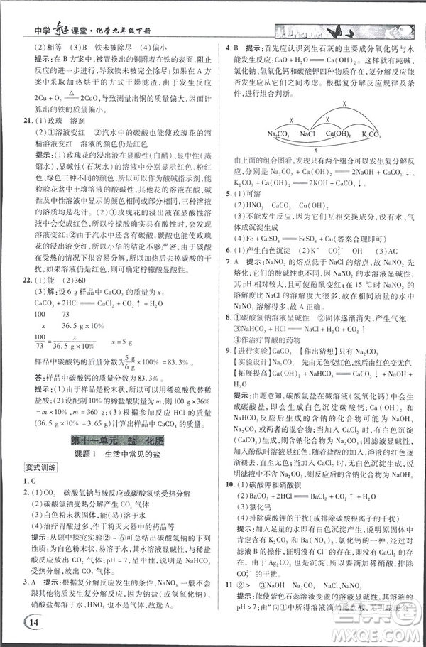 2019春新世紀(jì)英才教程人教版中學(xué)奇跡課堂九年級化學(xué)下冊答案