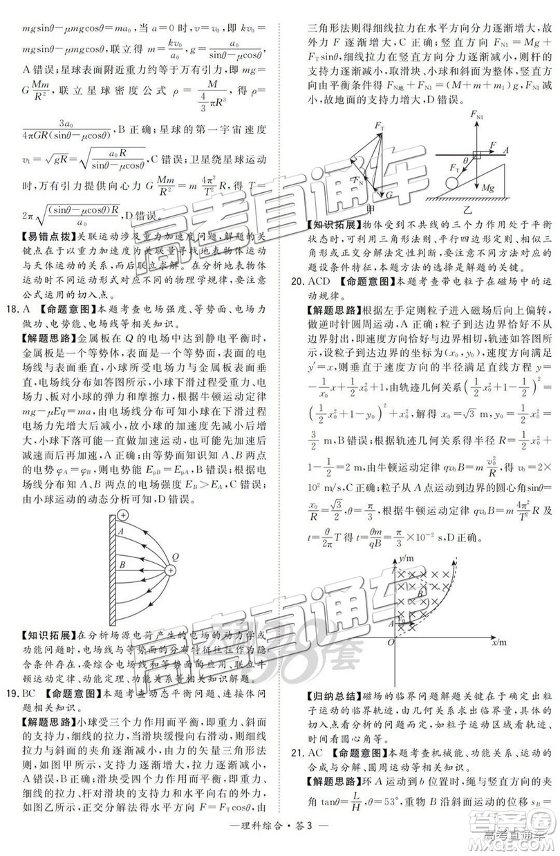 2019年3月高三陜西二檢理綜參考答案