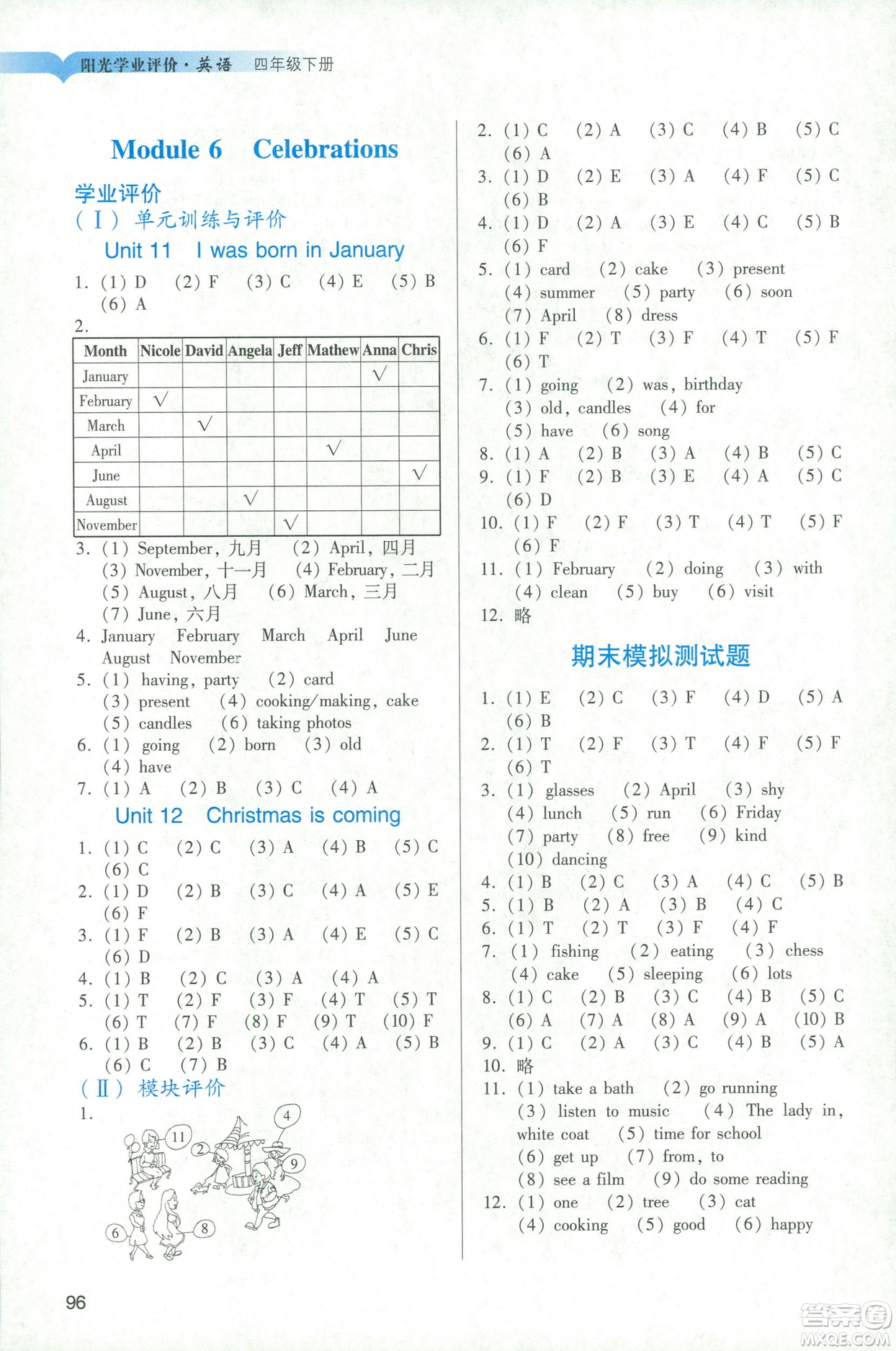 2019春廣州專(zhuān)用版陽(yáng)光學(xué)業(yè)評(píng)價(jià)教科版英語(yǔ)四年級(jí)下冊(cè)答案