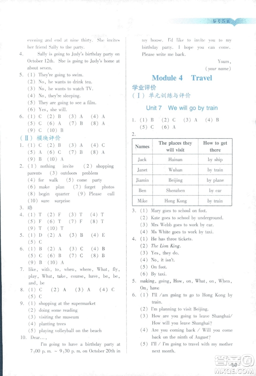 2019年教科版陽光學(xué)業(yè)評價(jià)五年級(jí)下冊英語廣州專用參考答案