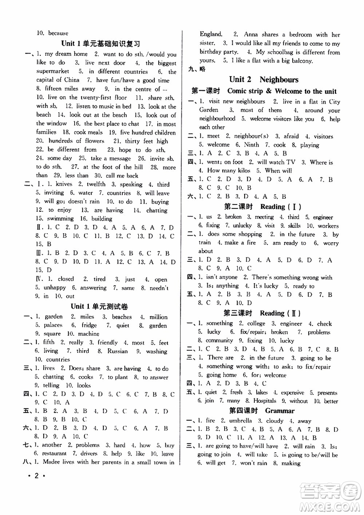靈星教育2019春百分百訓(xùn)練七年級(jí)下冊(cè)英語(yǔ)江蘇版參考答案