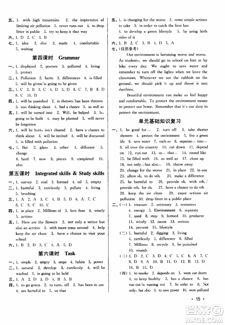 江蘇版2019年八年級下冊百分百訓(xùn)練英語參考答案